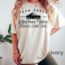 farm fresh christmas trees truck shirt, christmas trees cut and carry shirt,christmas family, red truck shirt, christmas