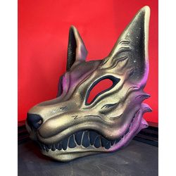 Japanese Kitsune mask, Starry Sky Purple and Gold fox mask, Pink Kitsune Cosplay, Anime fox mask wearable