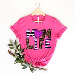 mom life shirt png, funny mother day gift, leopard cheetah print with messy bun, for women tshirt png, mom life kid life