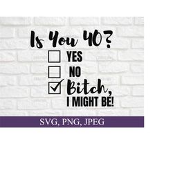 funny 40th birthday svg, is you 40? bitch i might be svg, sassy 40th birthday svg, birthday svg, gift for 40th birthday svg, svg for cricut