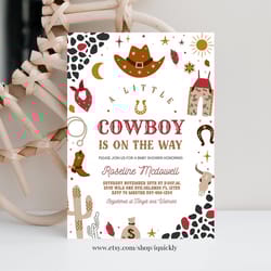 cowboy baby shower invitation country western wild west boy invite little cowboy printable template instant download