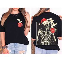 coffee lover christmas shirt - coffee drinking skeleton shirt - santa skeleton shirt - coffee lovers christmas gift - co