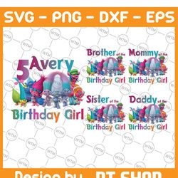 custom name age birthday girl/boy png, trolls clipart, trolls digital png, trolls birthday family matching party png, di