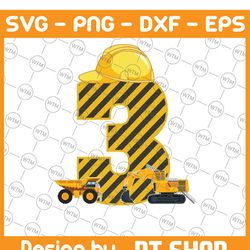 custom age three 3 years 3rd birthday construction png, boy 3 years old birthday png, digital download