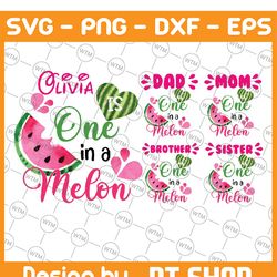 personalized name one in a melon png, watermelon birthday png, cute matching melon family personalized watermelon png, d