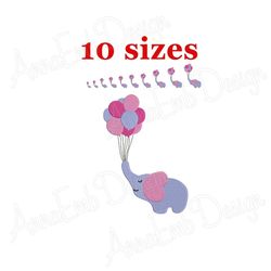 elephant embroidery design. birthday embroidery. machine embroidery design. mini elephant baby elephant balloon embro