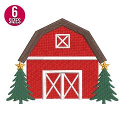 Christmas Barn house embroidery design, Machine embroidery pattern, Instant Download