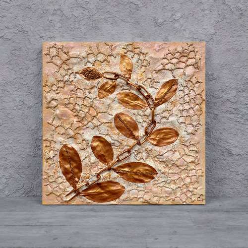 Original Botanique Painting, Neutral Mixed Media Art, Beige Leaves art, Small Painting On Canvas Board, Birthday Gift