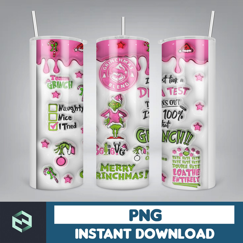 3D Inflated Pink Christmas Tumbler, Retro Merry Christmas, 3D Puffy Cartoon Funny Christmas, 3D Tumbler Wrap, 20oz Skinny Tumbler Png (1).jpg