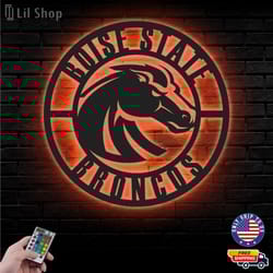 boise state broncos metal sign, ncaa logo metal led wall sign, ncaa wall decor, boise state broncos led metal wall art
