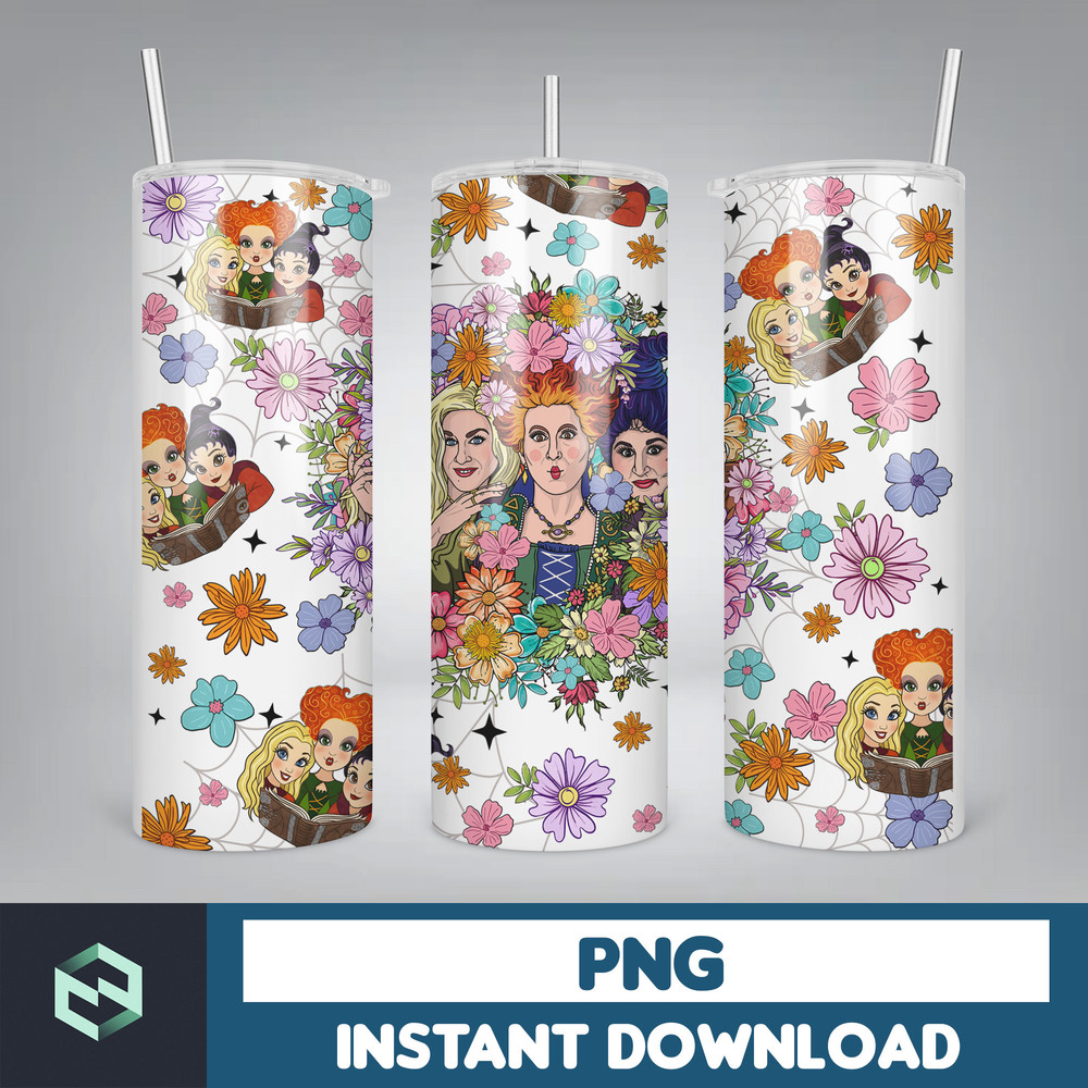 Halloween Witch 20oz Skinny Tumbler Wrap Png, Witches Sisters, Spooky Season 20oz Tumbler, Halloween Sisters 20oz Skinny Tumbler Png (4).jpg
