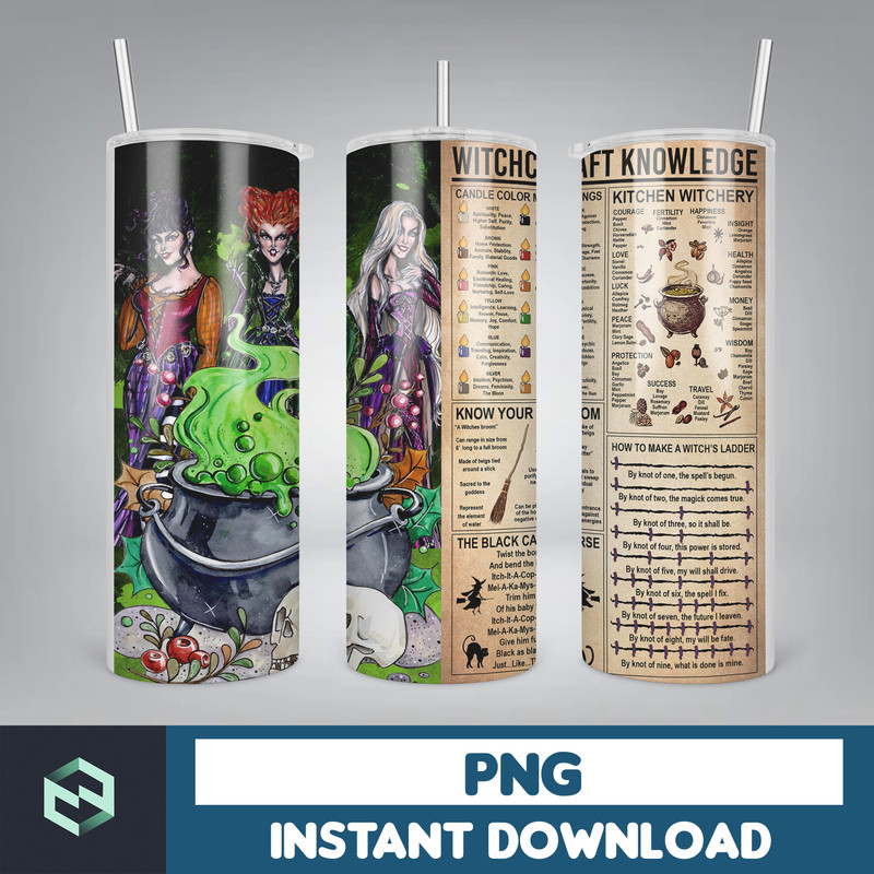 Halloween Witch 20oz Skinny Tumbler Wrap Png, Witches Sisters, Spooky Season 20oz Tumbler, Halloween Sisters 20oz Skinny Tumbler Png (6).jpg