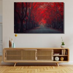 Beautiful Red Tree Park Ready To Hang Canvas,Leaves Forest Canvas Wall Art,Landscape Wall Art,Modern Wall Art,Home Decor