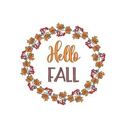 hello fall embroidery design, 2 sizes, instant download