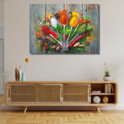 herbs and spices kitchen ready to hang canvas,herbs and spices wall art,fresh organic food,healthy food kitchen decor,ve