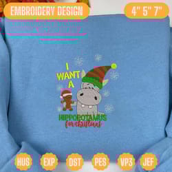 christmas embroidery designs, christmas hippo embroidery, christmas animal embroidery filles, merry xmas embroidery