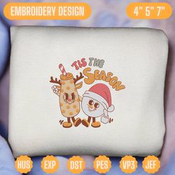 winter season embroidery machine design, retro christmas 2023 quotes embroidery design, tis the season embroidery file