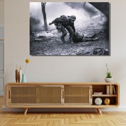 World War Normandy D-day Hero Saving a Wounded Soldier WW2 Vintage Photo Ready To Hang Canvas,Military War Print Size Pr