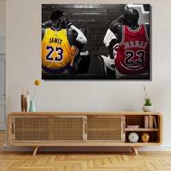 michael jordan and lebron james ready to hang canvas,nba legends print,wall art design for home & office decoration,lebr