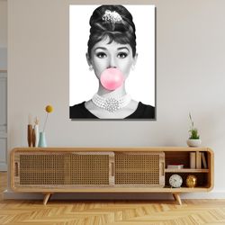 audrey hepburn ready to hang canvas,audrey hepburn style,audrey hepburn make up canvas print,lady pink bubble gum poster