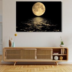 fullmoon on the sea ready to hang canvas,landscape moonlight poster,full moon canvas wall art,fullmoon wall art,home dec