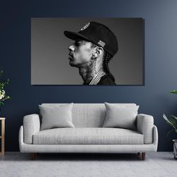 nipsey hussle ready to hang canvas,nipsey hussle art canvasportrait with hat chain & tattooamerican rapper,nipsey hussle