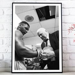 Mike Tyson and Cus D'Amato, Mike Tyson Vintage Photo Poster - Art Deco, Canvas Print, Gift Idea, Print Buy 2 Get 1 Free.