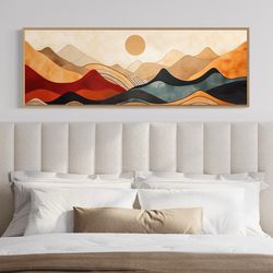 mid century modern mountain wall art abstract panoramic painting print on long horizontal canvas with or without frame r