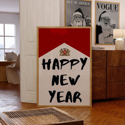 red wall art, 70s wall art, new year poster, christmas print, psychedelic poster, vintage poster, preppy wall art, retro