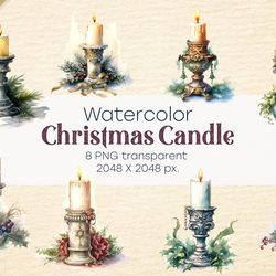 watercolor christmas candles. png, clipart.