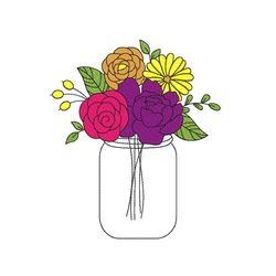 flowers in a vase machine embroidery design, flower bouquet embroidery file, 3 sizes, instant download