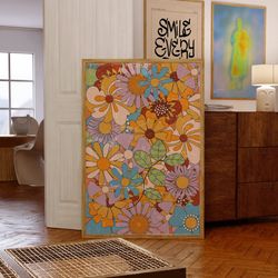 vintage poster, retro home decor, 70s wall art, boho home decor, 70s bedroom decor, flower poster, psychedelic art print