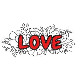 floral love embroidery design, valentine's day embroidery file, 5 sizes, instant download