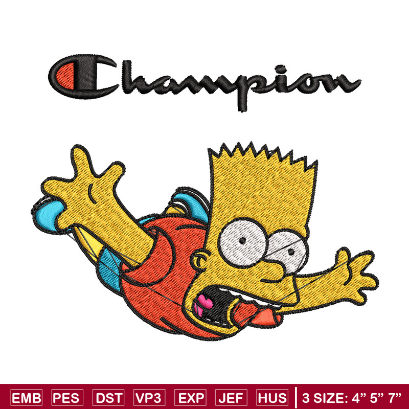 Bart Simpson Champion Embroidery design, Simpson Embroidery, cartoon design, Embroidery File, Instant download..jpg