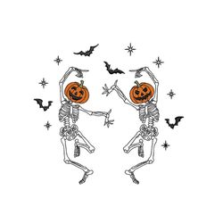 dancing skeletons embroidery design, halloween pumpkin face skeleton embroidery design, 4 sizes, instant download