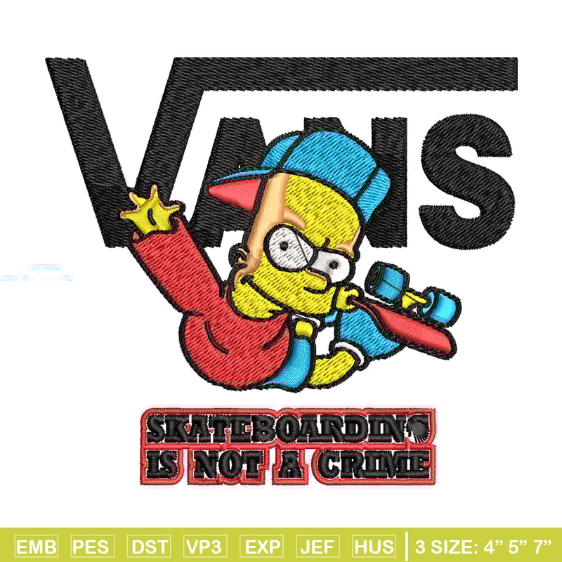 Bart Simpson Vans Embroidery design, Simpson Embroidery, cartoon design, Embroidery File, Instant download..jpg