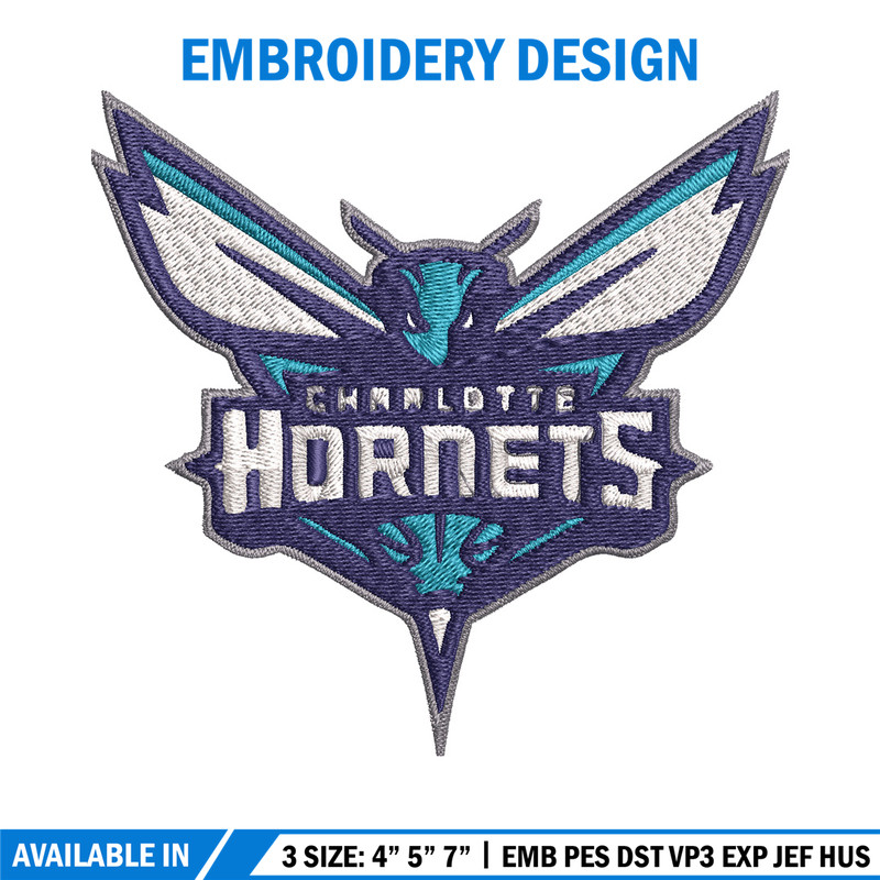 Charlotte Hornets Embroidery Design, Logo Embroidery, NBA Embroidery, Embroidery File, Logo shirt,Digital download.jpg