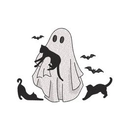 ghost with cats embroidery design, halloween ghost machine embroidery design, 3 sizes, instant download