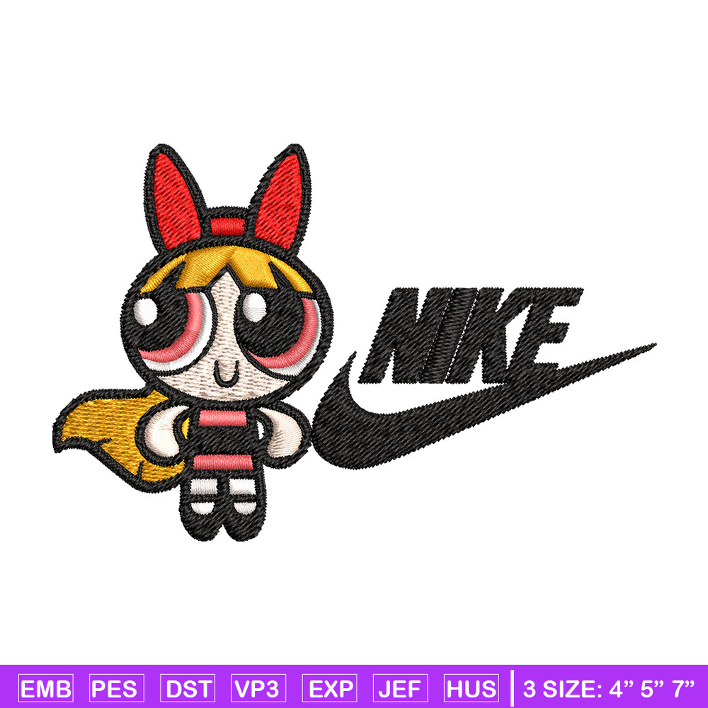 Blossom Nike Embroidery design, Powerpuff Girls cartoon Embroidery, Nike design, Embroidery file, Instant download..jpg