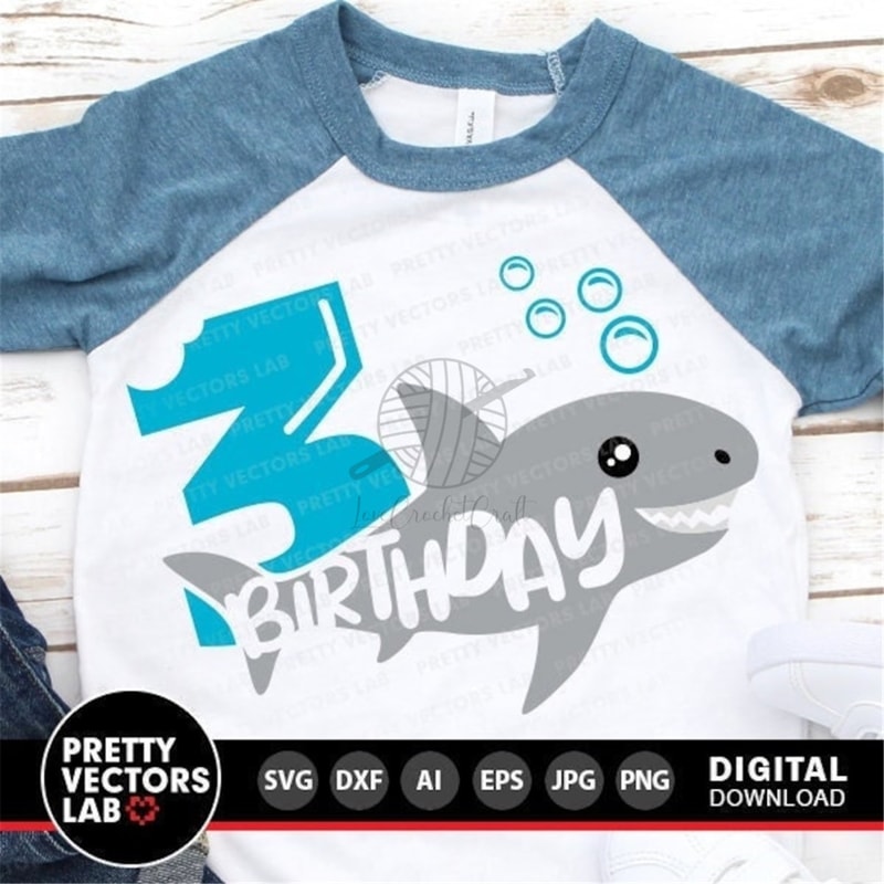 Shark 3rd Birthday Svg, Boy Birthday Svg Dxf Eps Png, Third