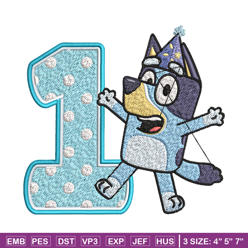 Bluey 1st Birthday Embroidery design, Bluey Cartoon Embroidery, Disney Embroidery, Embroidery File, digital download.jpg