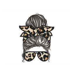 messy bun mom applique embroidery design, 5 sizes, instant download