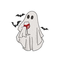ghost with glass of wine embroidery design, halloween ghost machine embroidery design, 3 sizes, instant download