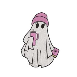 ghost with cup embroidery design, halloween girl ghost machine embroidery design, 3 sizes, instant download