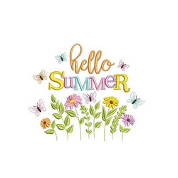 hello summer embroidery design, 4 sizes, instant download