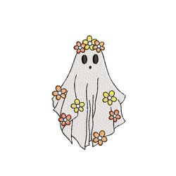 cute ghost embroidery design, spooky season embroidery design, halloween floral ghost machine embroidery file, 3 sizes,