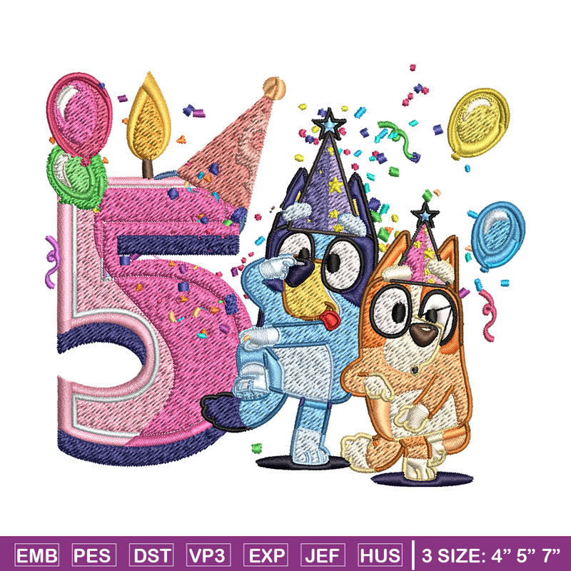 Bluey bingo 5th birthday Embroidery, Bluey birthday Embroidery, Embroidery File, cartoon design, Digital download..jpg