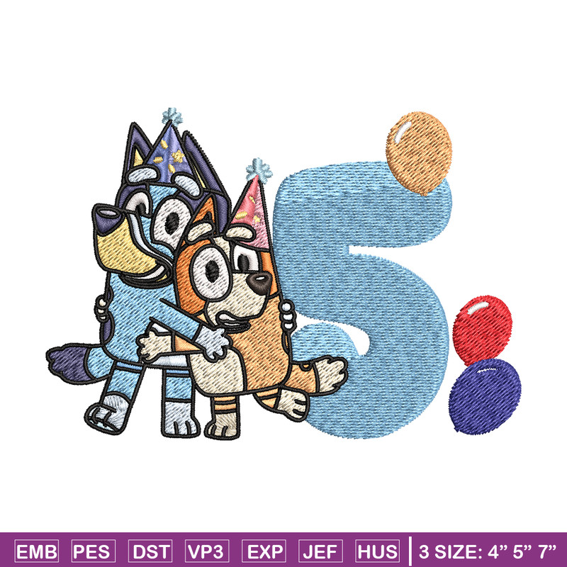 Bluey Bingo 5th Birthday Embroidery, Bluey Cartoon Embroidery, Disney Embroidery, Embroidery File, digital download..jpg