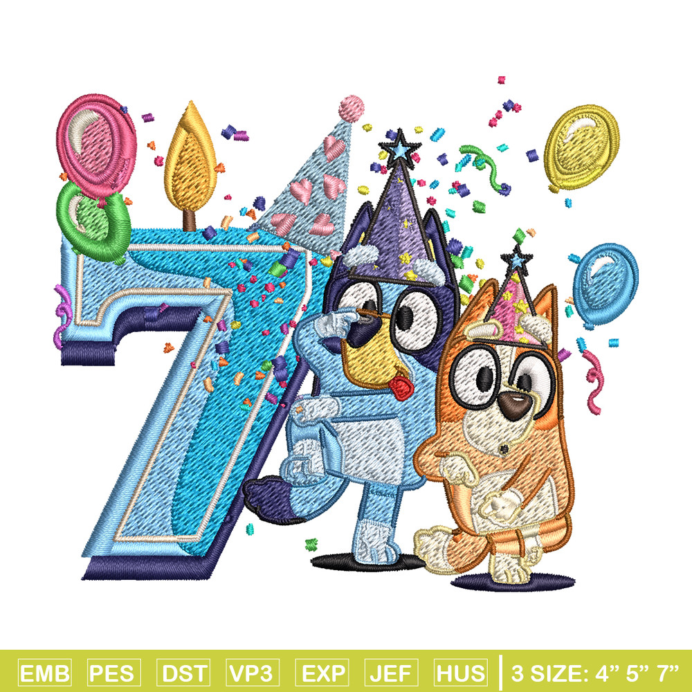 Bluey bingo 7th birthday Embroidery, Bluey birthday Embroidery, Embroidery File, cartoon design, Instant download..jpg