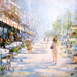 France Painting ORIGINAL OIL PAINTING on Canvas, 20x16'' Sunny City Painting Original, Impressionist Art by "Walperion"